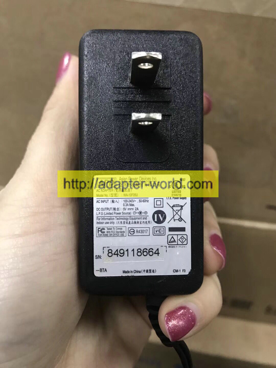 *100% Brand NEW* APD WA-10F05U 5V--2A 50-60Hz 0.3A Max AC ADAPTER Power Adapter Free shipping!